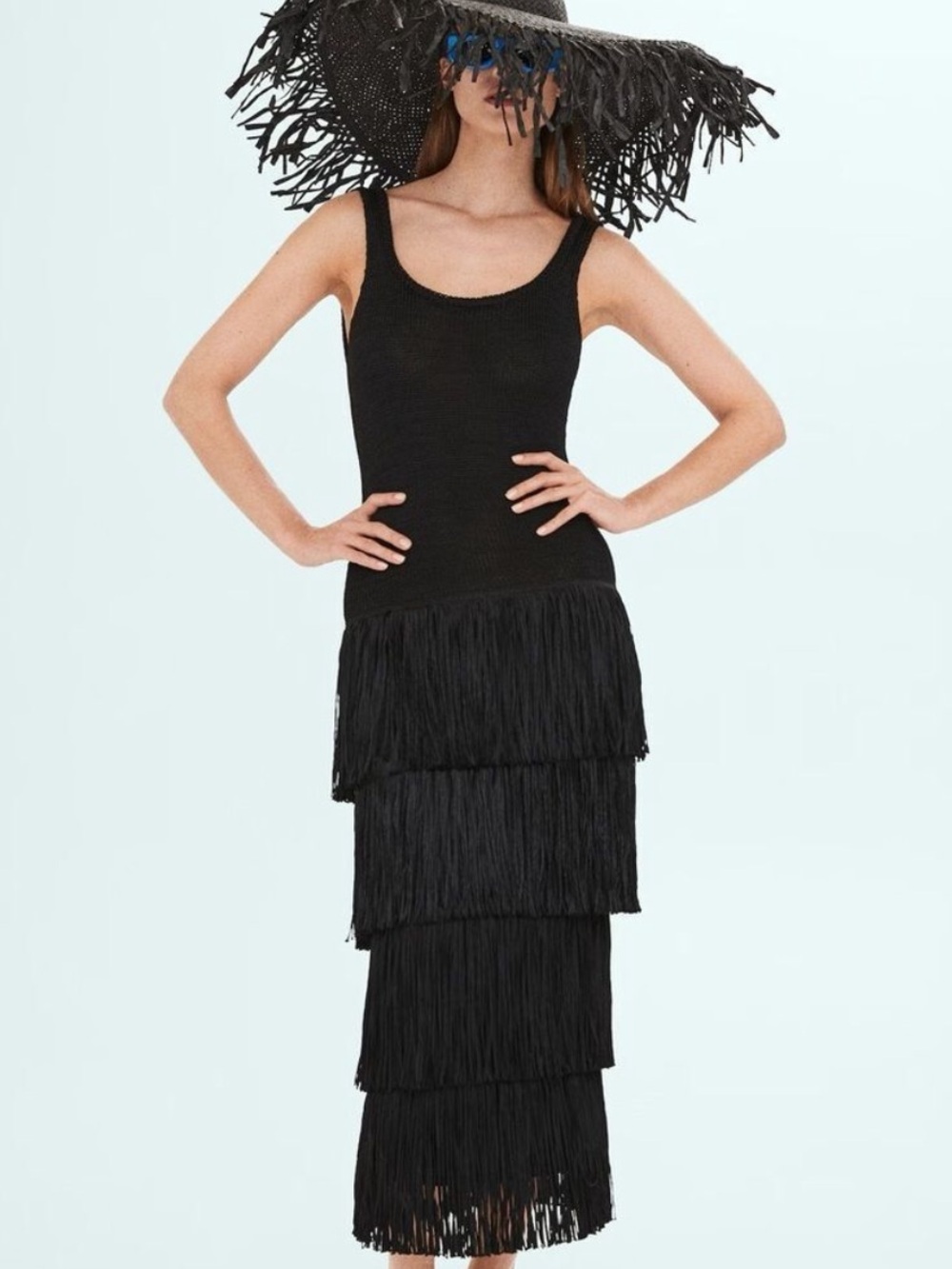 MANGO x SIMON MILLER Knit Maxi Dress Tiered Fringe NWT Black Size 4